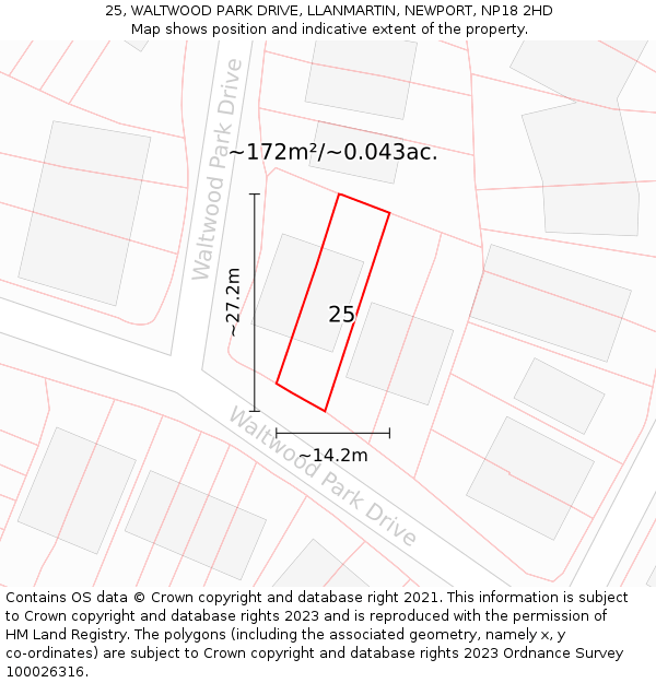 25, WALTWOOD PARK DRIVE, LLANMARTIN, NEWPORT, NP18 2HD: Plot and title map