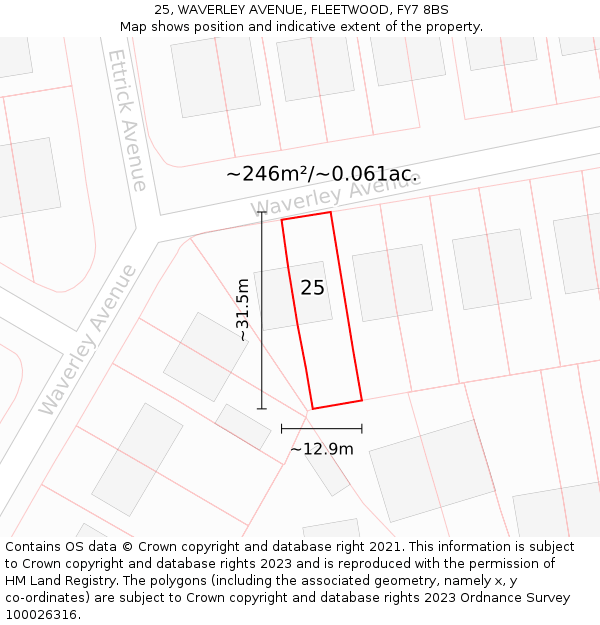 25, WAVERLEY AVENUE, FLEETWOOD, FY7 8BS: Plot and title map