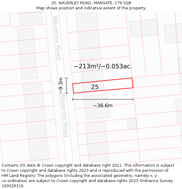 25, WAVERLEY ROAD, MARGATE, CT9 5QB: Plot and title map