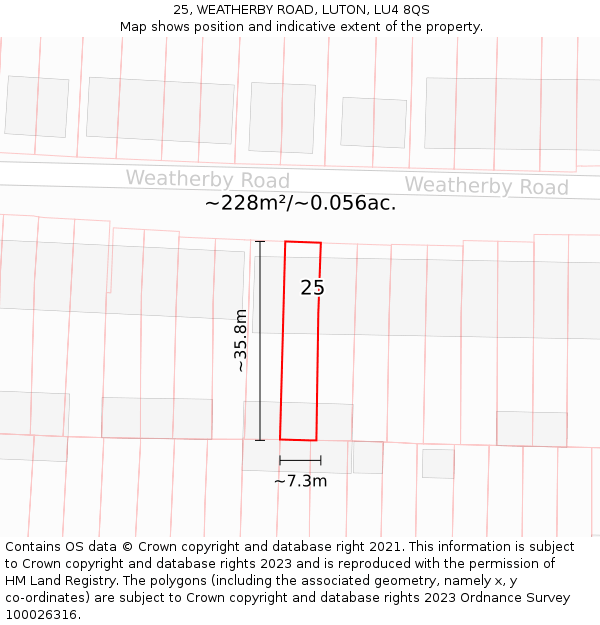 25, WEATHERBY ROAD, LUTON, LU4 8QS: Plot and title map