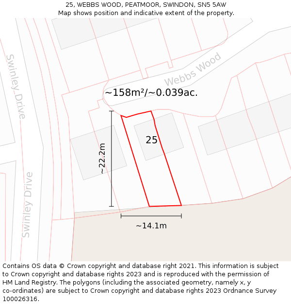 25, WEBBS WOOD, PEATMOOR, SWINDON, SN5 5AW: Plot and title map