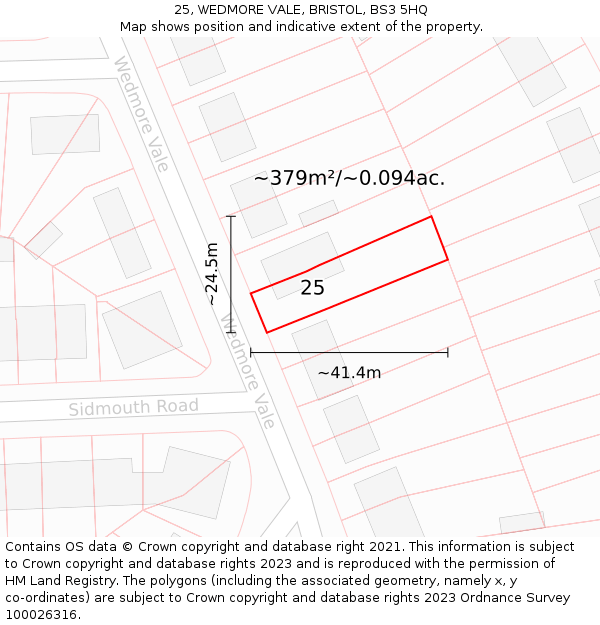 25, WEDMORE VALE, BRISTOL, BS3 5HQ: Plot and title map