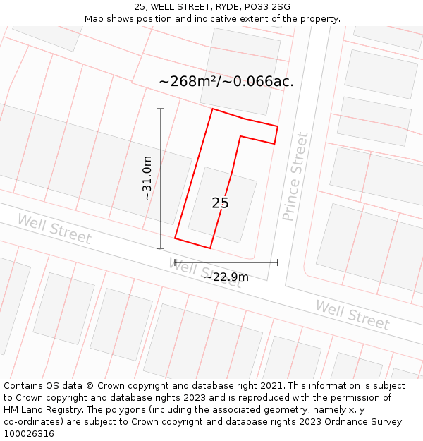 25, WELL STREET, RYDE, PO33 2SG: Plot and title map