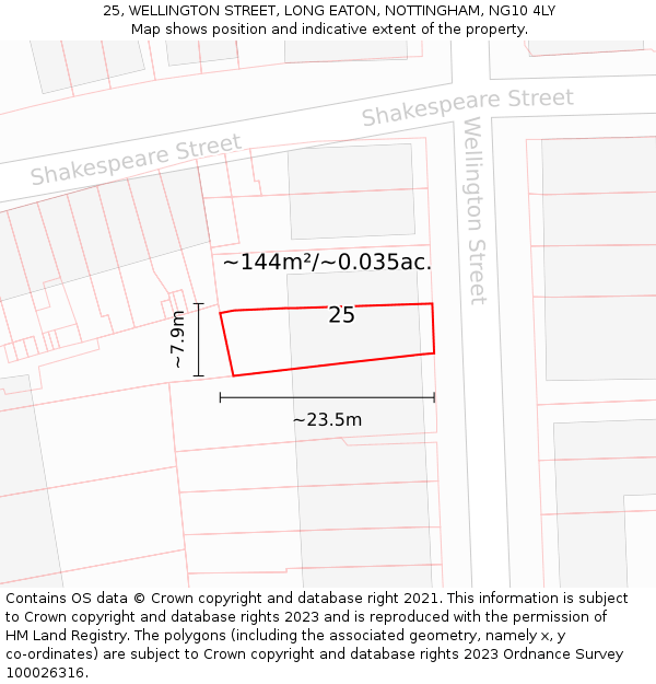 25, WELLINGTON STREET, LONG EATON, NOTTINGHAM, NG10 4LY: Plot and title map