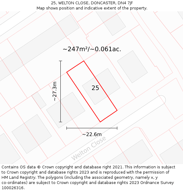 25, WELTON CLOSE, DONCASTER, DN4 7JF: Plot and title map