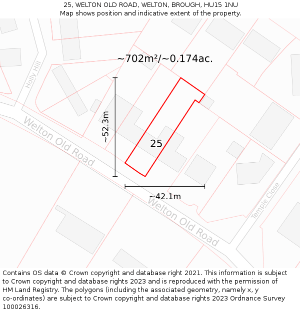 25, WELTON OLD ROAD, WELTON, BROUGH, HU15 1NU: Plot and title map