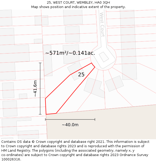 25, WEST COURT, WEMBLEY, HA0 3QH: Plot and title map