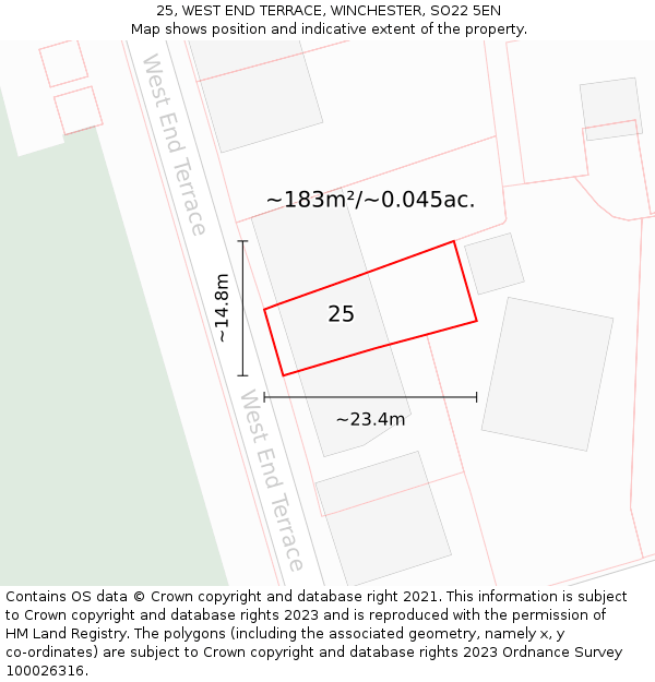 25, WEST END TERRACE, WINCHESTER, SO22 5EN: Plot and title map