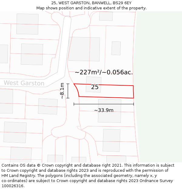 25, WEST GARSTON, BANWELL, BS29 6EY: Plot and title map