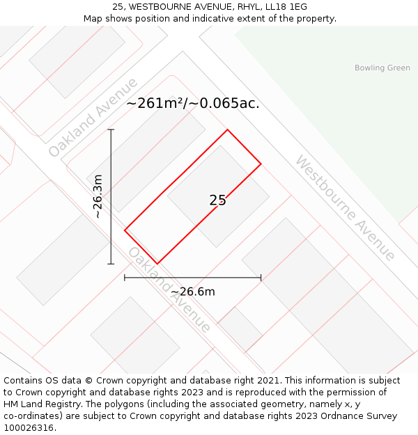 25, WESTBOURNE AVENUE, RHYL, LL18 1EG: Plot and title map