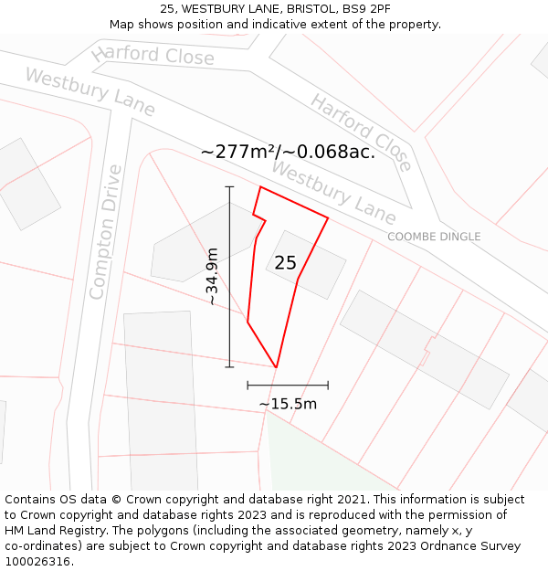 25, WESTBURY LANE, BRISTOL, BS9 2PF: Plot and title map