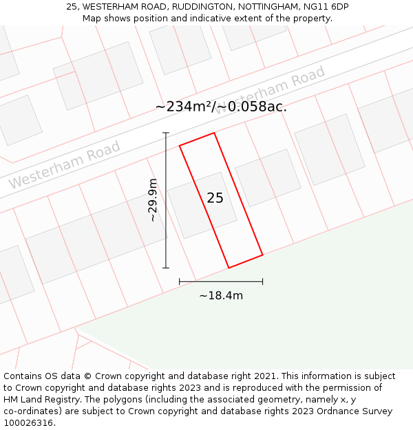 25, WESTERHAM ROAD, RUDDINGTON, NOTTINGHAM, NG11 6DP: Plot and title map