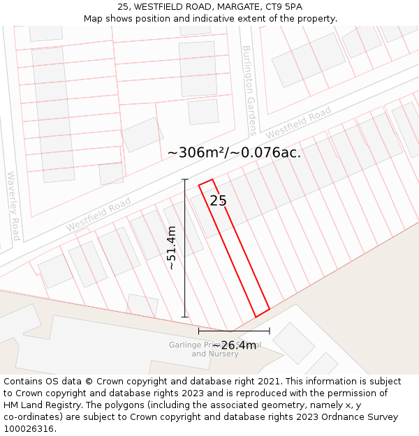 25, WESTFIELD ROAD, MARGATE, CT9 5PA: Plot and title map