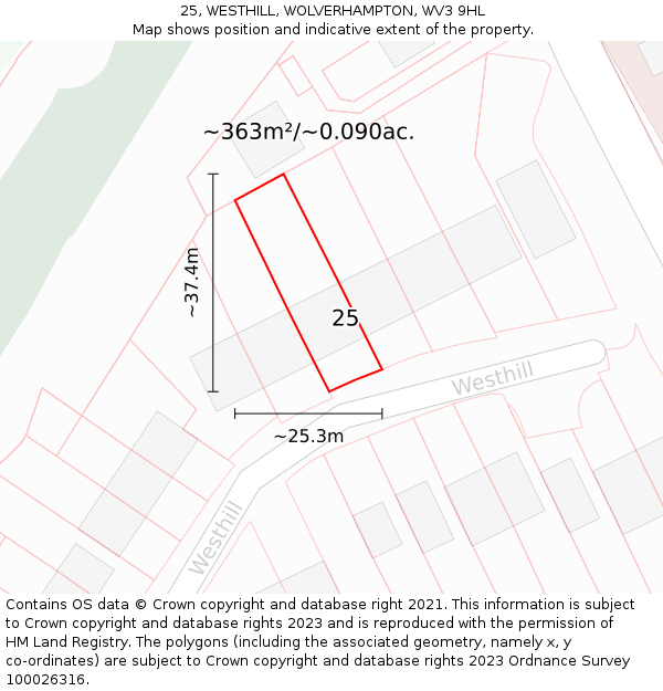 25, WESTHILL, WOLVERHAMPTON, WV3 9HL: Plot and title map