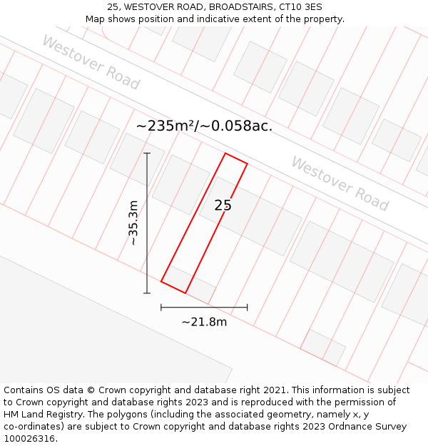 25, WESTOVER ROAD, BROADSTAIRS, CT10 3ES: Plot and title map