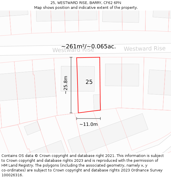 25, WESTWARD RISE, BARRY, CF62 6PN: Plot and title map