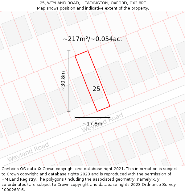 25, WEYLAND ROAD, HEADINGTON, OXFORD, OX3 8PE: Plot and title map