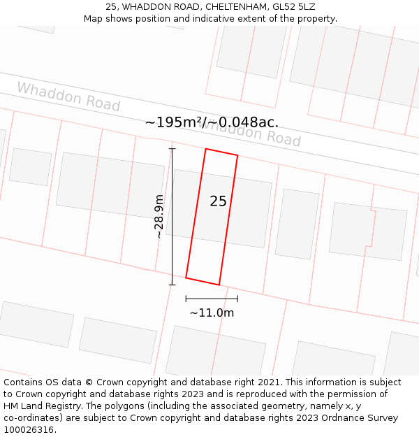 25, WHADDON ROAD, CHELTENHAM, GL52 5LZ: Plot and title map