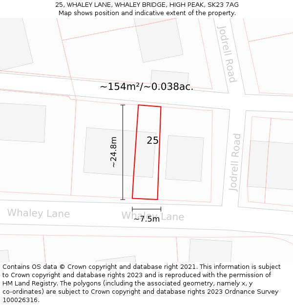 25, WHALEY LANE, WHALEY BRIDGE, HIGH PEAK, SK23 7AG: Plot and title map
