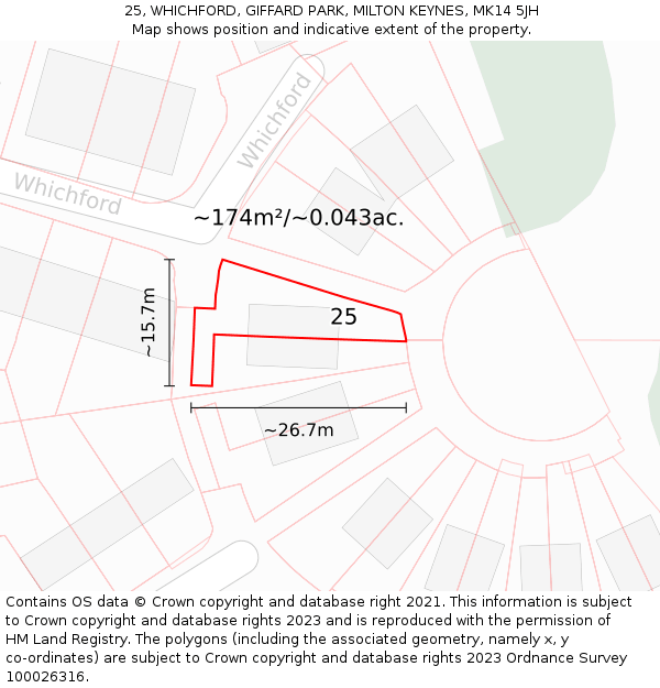 25, WHICHFORD, GIFFARD PARK, MILTON KEYNES, MK14 5JH: Plot and title map