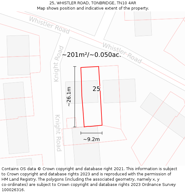 25, WHISTLER ROAD, TONBRIDGE, TN10 4AR: Plot and title map