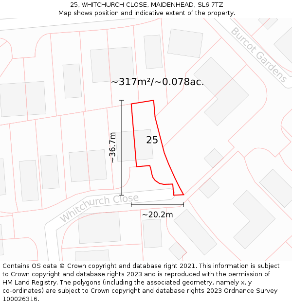 25, WHITCHURCH CLOSE, MAIDENHEAD, SL6 7TZ: Plot and title map