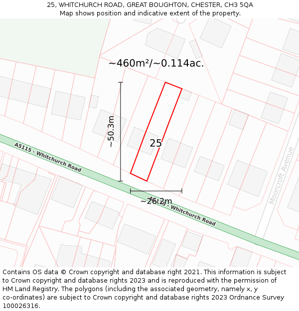 25, WHITCHURCH ROAD, GREAT BOUGHTON, CHESTER, CH3 5QA: Plot and title map