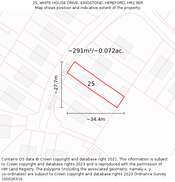 25, WHITE HOUSE DRIVE, KINGSTONE, HEREFORD, HR2 9ER: Plot and title map