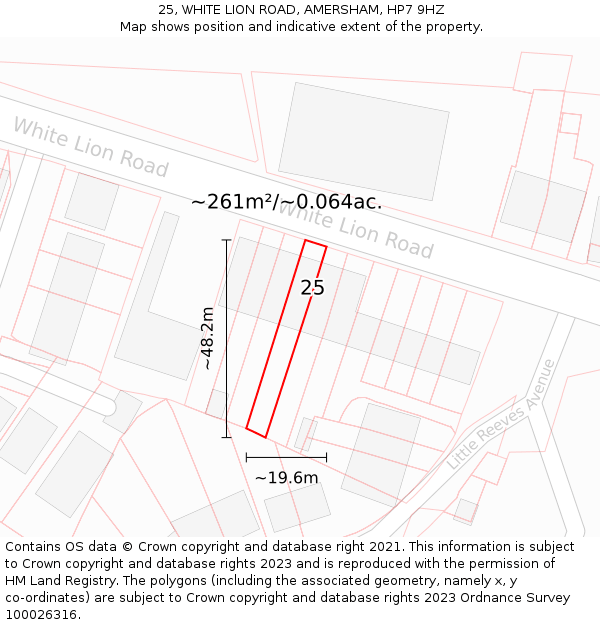 25, WHITE LION ROAD, AMERSHAM, HP7 9HZ: Plot and title map