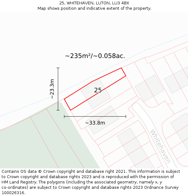 25, WHITEHAVEN, LUTON, LU3 4BX: Plot and title map