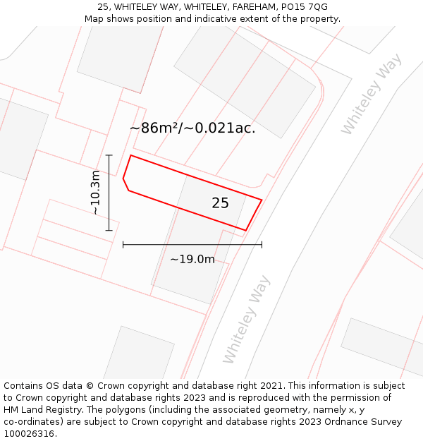 25, WHITELEY WAY, WHITELEY, FAREHAM, PO15 7QG: Plot and title map