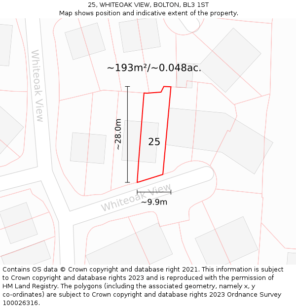 25, WHITEOAK VIEW, BOLTON, BL3 1ST: Plot and title map