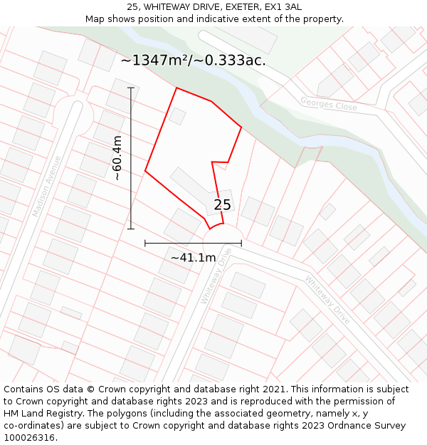 25, WHITEWAY DRIVE, EXETER, EX1 3AL: Plot and title map
