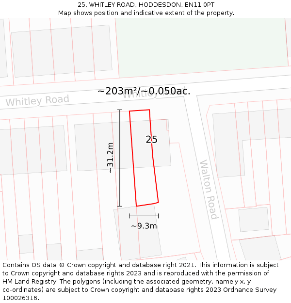 25, WHITLEY ROAD, HODDESDON, EN11 0PT: Plot and title map