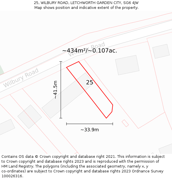 25, WILBURY ROAD, LETCHWORTH GARDEN CITY, SG6 4JW: Plot and title map