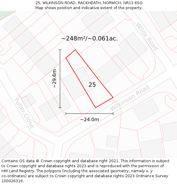 25, WILKINSON ROAD, RACKHEATH, NORWICH, NR13 6SG: Plot and title map