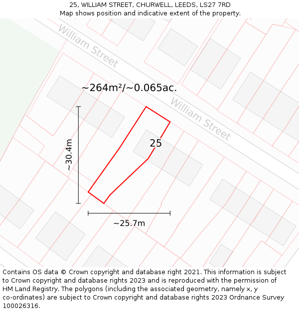 25, WILLIAM STREET, CHURWELL, LEEDS, LS27 7RD: Plot and title map