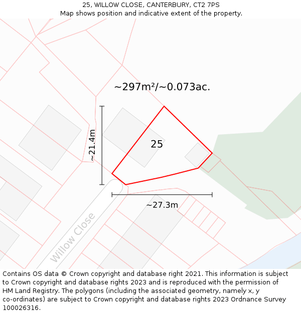 25, WILLOW CLOSE, CANTERBURY, CT2 7PS: Plot and title map