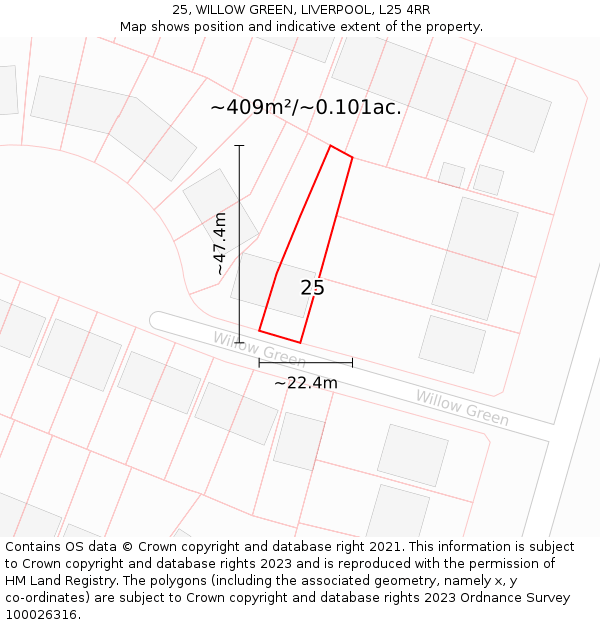 25, WILLOW GREEN, LIVERPOOL, L25 4RR: Plot and title map