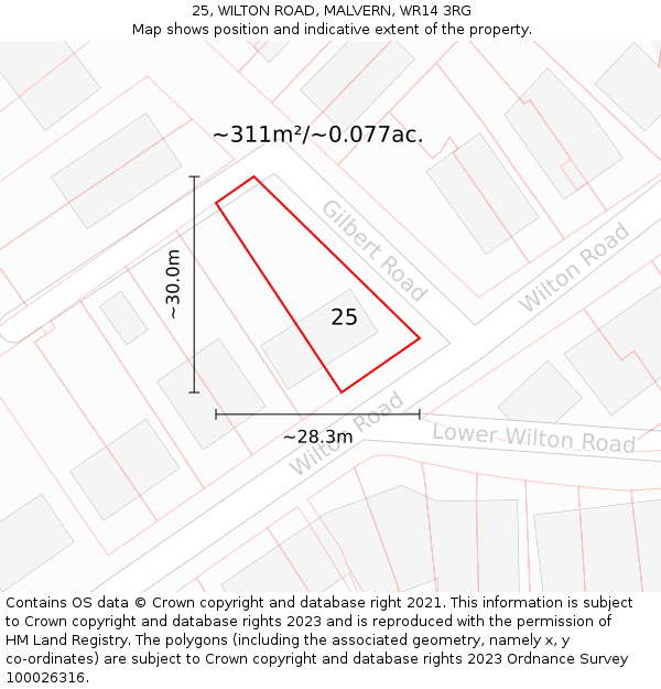 25, WILTON ROAD, MALVERN, WR14 3RG: Plot and title map