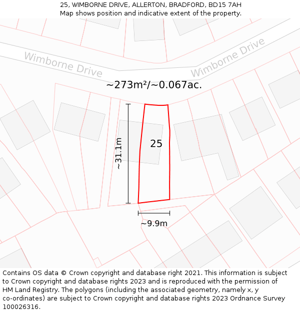 25, WIMBORNE DRIVE, ALLERTON, BRADFORD, BD15 7AH: Plot and title map