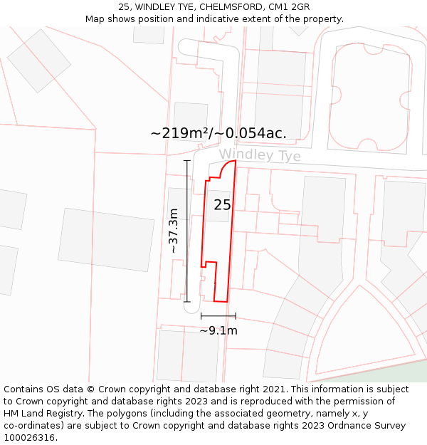 25, WINDLEY TYE, CHELMSFORD, CM1 2GR: Plot and title map