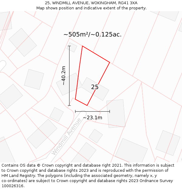 25, WINDMILL AVENUE, WOKINGHAM, RG41 3XA: Plot and title map