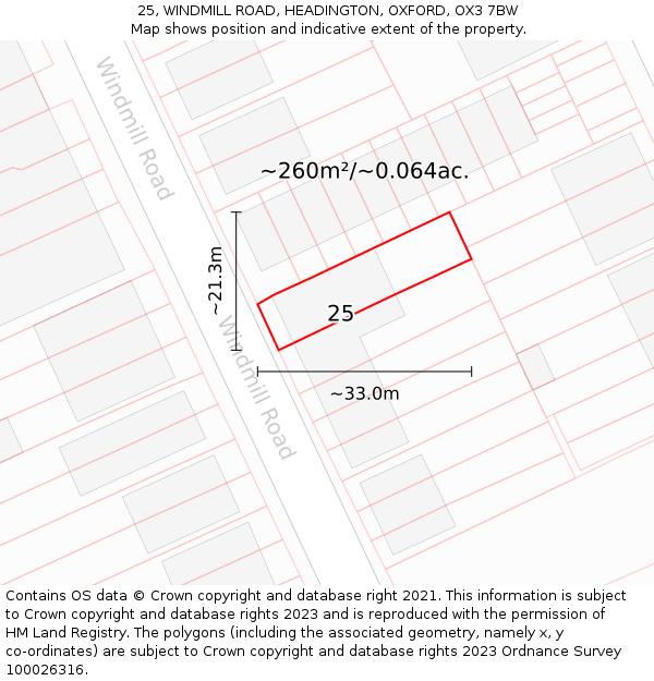 25, WINDMILL ROAD, HEADINGTON, OXFORD, OX3 7BW: Plot and title map