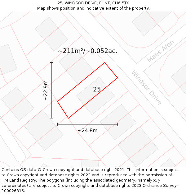 25, WINDSOR DRIVE, FLINT, CH6 5TX: Plot and title map