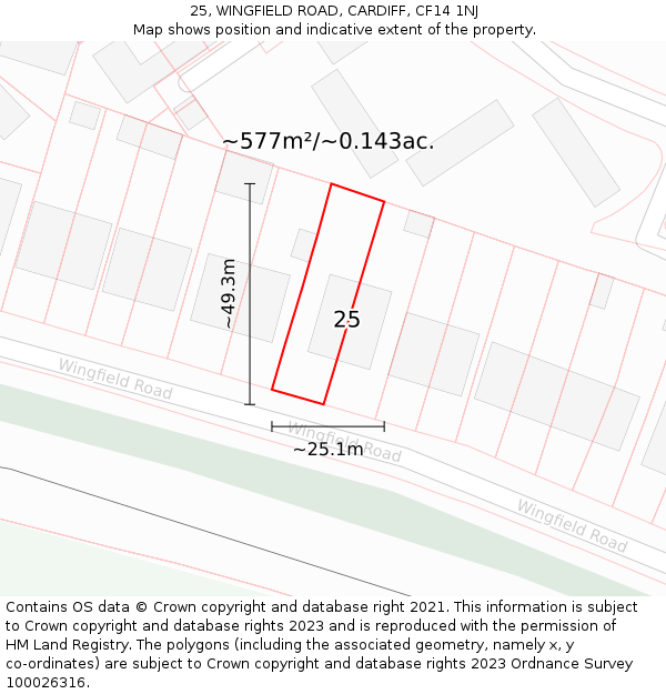 25, WINGFIELD ROAD, CARDIFF, CF14 1NJ: Plot and title map