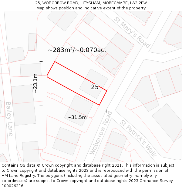 25, WOBORROW ROAD, HEYSHAM, MORECAMBE, LA3 2PW: Plot and title map