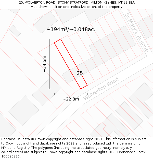 25, WOLVERTON ROAD, STONY STRATFORD, MILTON KEYNES, MK11 1EA: Plot and title map