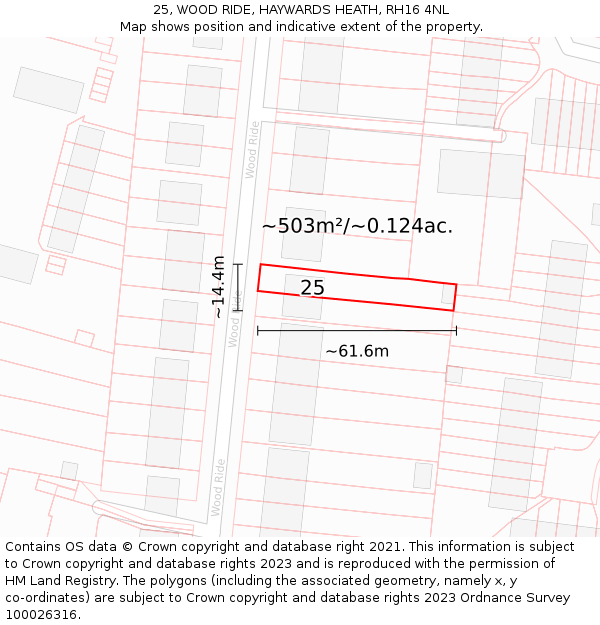 25, WOOD RIDE, HAYWARDS HEATH, RH16 4NL: Plot and title map