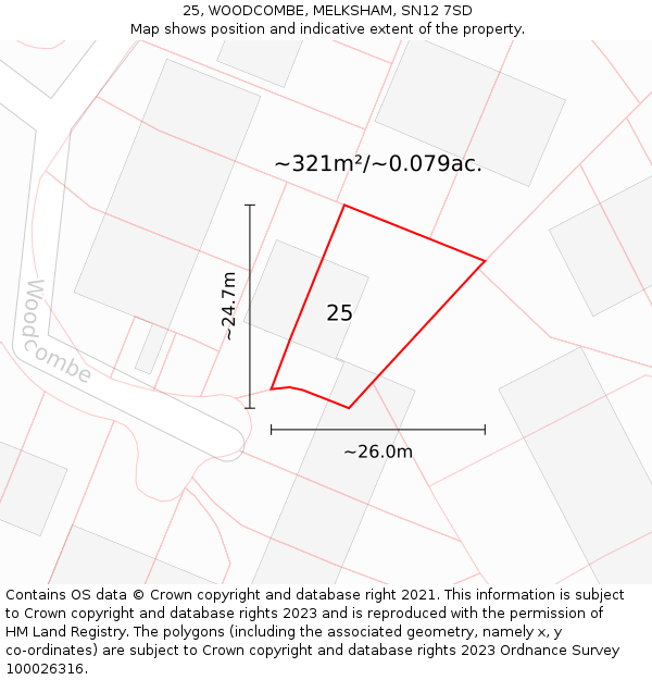 25, WOODCOMBE, MELKSHAM, SN12 7SD: Plot and title map